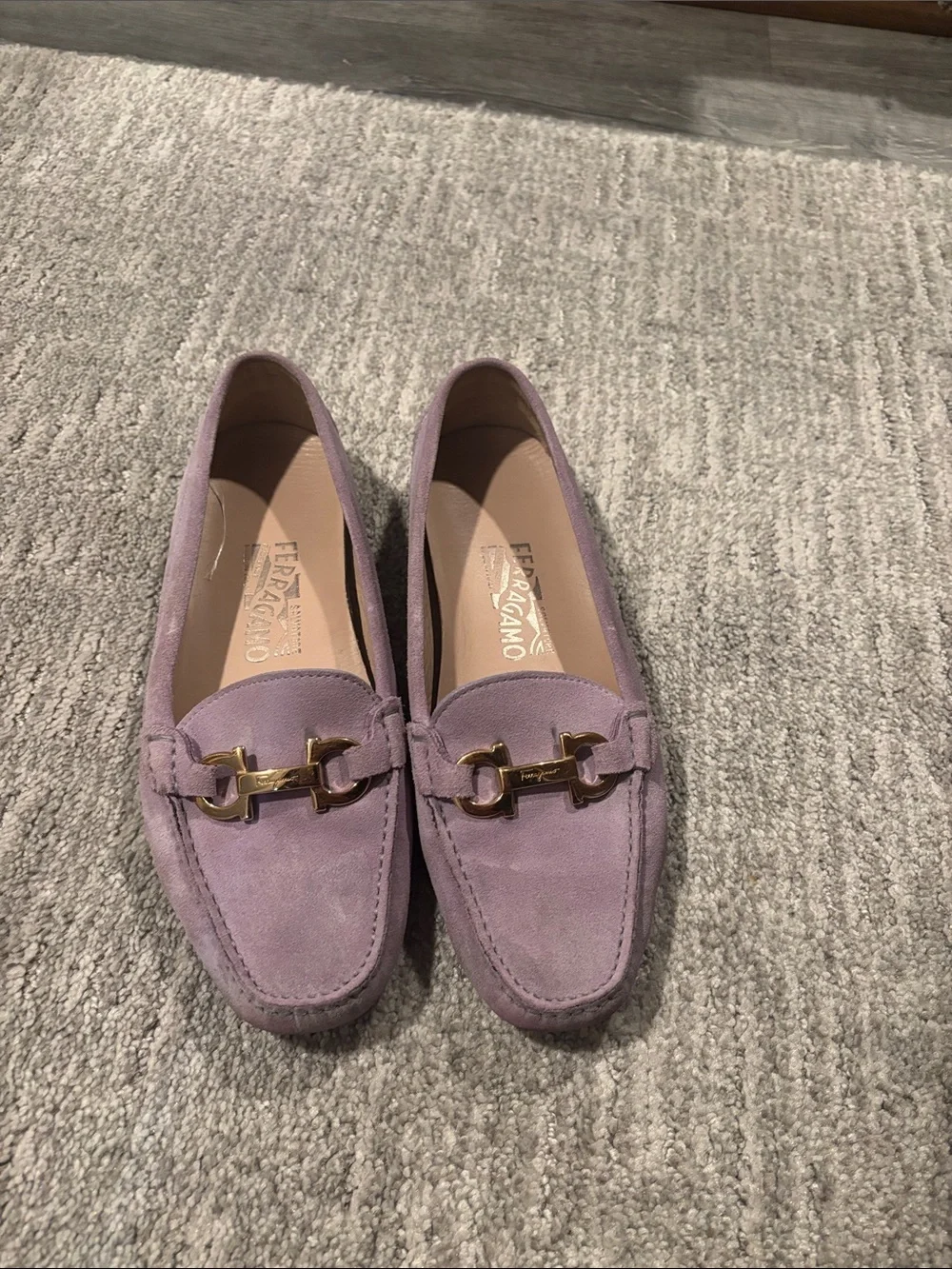 Salvatore Ferragamo Lilac Suede Horsebit Loafers size 7